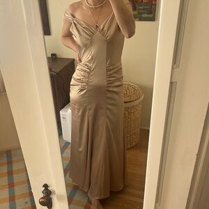 Jessica McClintock Gold Satin Maxi Dress